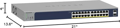 NETGEAR 26-Port PoE Gigabit Ethernet Smart Switch (GS724TP) - Managed, 24 x 1G, 24 x PoE+ @ 190W, 2 x 1G SFP, Optional Insight Cloud Management, Desktop or Rackmount, and Limited Lifetime Protection