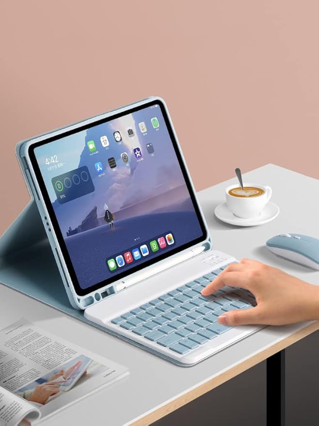 AnMengXinLing Keyboard Case for iPad Air 13 Inch (M3 2025/M2 2024)/Pro 12.9 6th/5th/4th Generation with Mouse Pencil Holder, Magnetically Detachable Keyboard Mouse, Blue