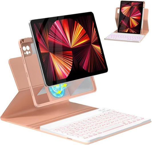 Magnetic Keyboard Case for iPad Air 5th 4th Generation 10.9 inch Pro 11 1st/2nd/3rd/4th, 7 Color Backlight BT Keyboard Folio with Pencil Holder 2022 2021 2020 2018 (Pink)
