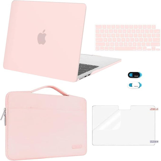 MOSISO Compatible with MacBook Air 13 inch Case 2025 2024 2023 2022 M4 A3240 M3 A3113 M2 A2681, Hard Shell&Sleeve Bag&Keyboard Skin&Webcam Cover&Screen Film for MacBook Air 13.6 inch, Chalk Pink