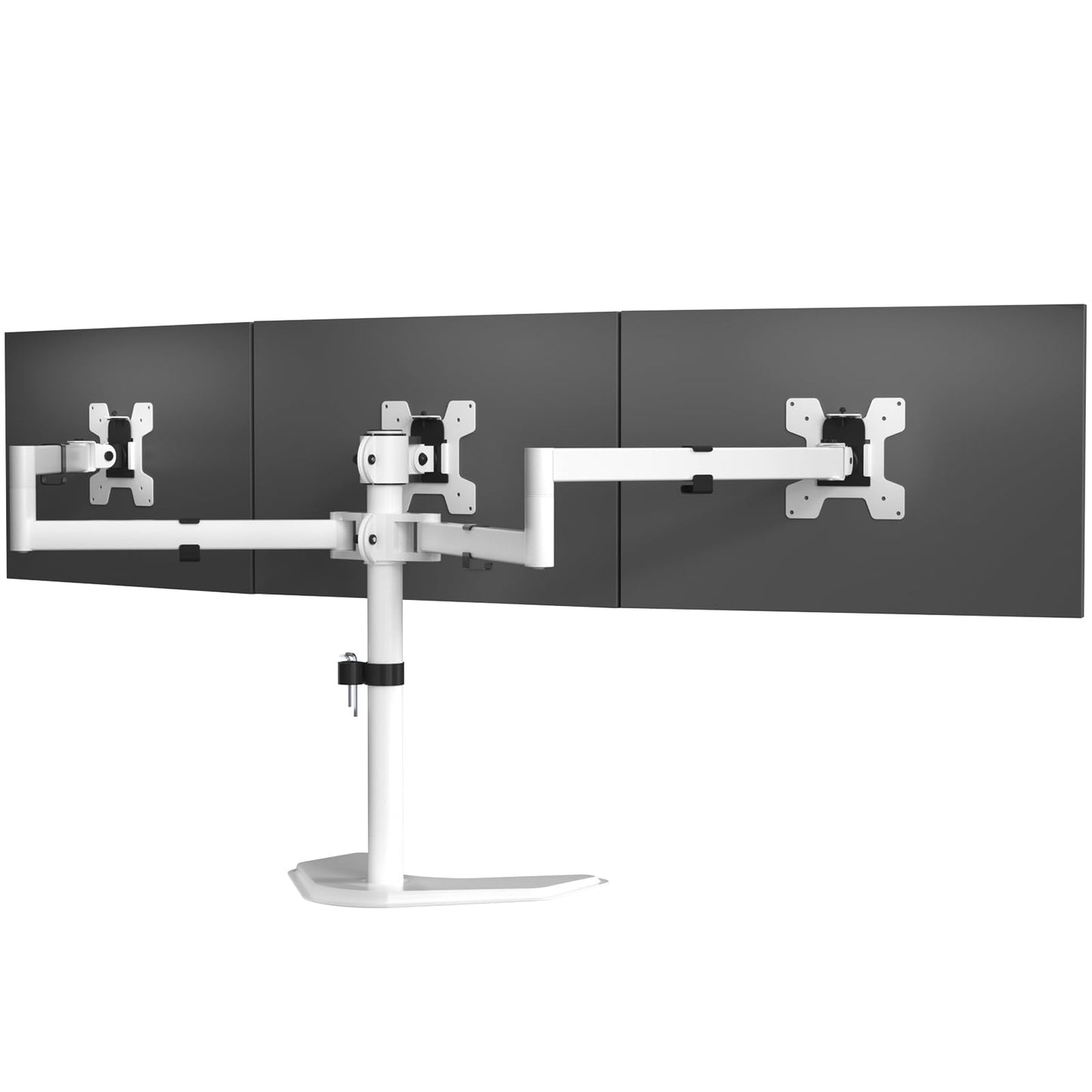WALI Triple Monitor Stand, Free Standing Three LCD Monitor Fully Adjustable Desk Mount Fits 3 Screens up to 27 inch, 22 lbs Weight Capacity per Arm (MF003-W), White