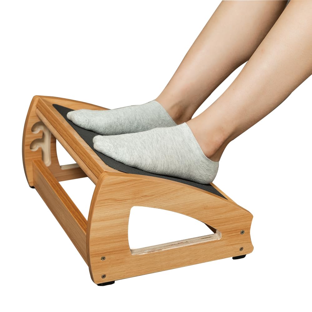 StrongTek Wooden Under Desk Footrest, 4 Heights, 400 lb, Anti-Slip, Black
