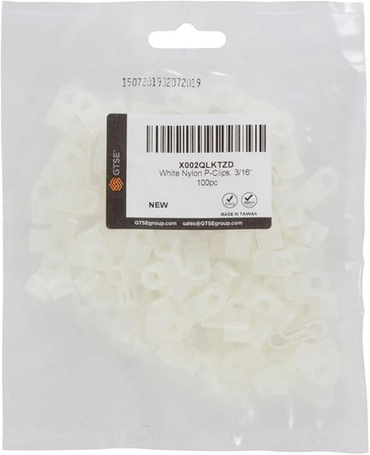 GTSE White Nylon Plastic Cable Clamps, 3/16" Screw Mounts for Cable, Rope, Tube Management, 100 Pack