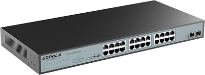 SODOLA 24 Port 2.5Gb Umanaged Switch,24X2.5G Base-T Ports,2X10G SFP, 160Gbps Switching Capacity,Port Isolation,/IU Rack-Mount/Fanless/Plug & Play Multi-Gig Unmanaged Ethernet Switch