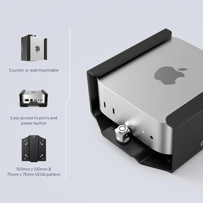 Mac mini M4 2024 Secure Mounting Bracket with Integrated Lock Head, Anti-Theft Steel Holder with Keyed Lock for Offices, Schools, and Public Spaces - Black