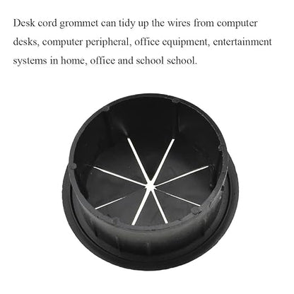 HAHIYO 2Pcs 2Inch/50mm Black ABS Plastic Eight-petaled Desk Grommet Wire Grommet Cable Management Cord Hole Cover Desk Wire Hole Insert Wire Organizer for Computer Office Home School Equipment Systems
