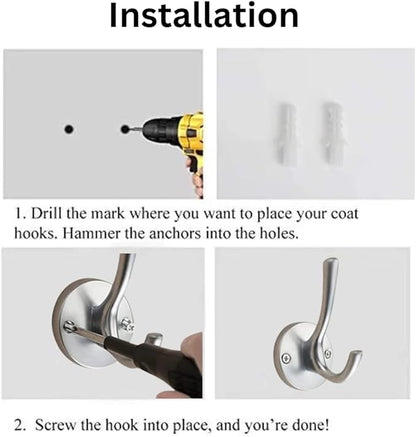 4 Pack Brushed Nickel Coat Hooks - Silver Robe & Towel Hooks for Bathrooms & Kitchen