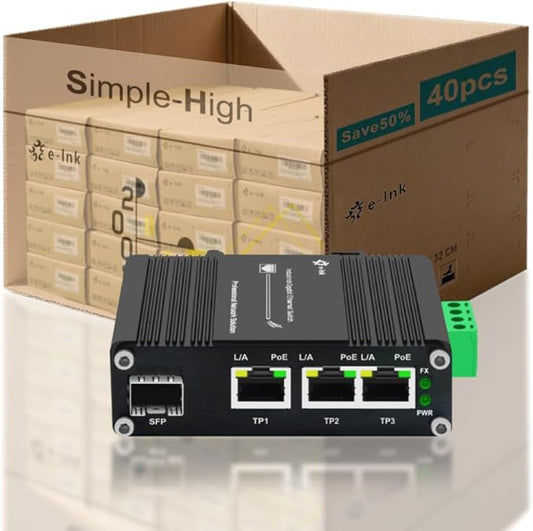 40PCS Throncom Industrial Gigabit 3 Ports PoE Ethernet Fiber Switch Sold by Case,Factory Price Large-Scale with 100/1000M Adaptive SFP Slot,Voltage Booster Solar Power/VoIP 12-48V DC LNK-IMC103GP-SFP