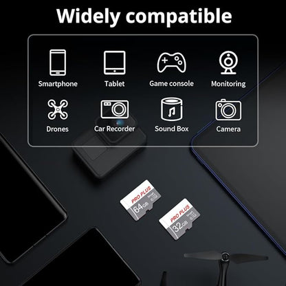 2 Pack TF Card 64GB with Adapter, High Speed Memory Card, UHS-I C10 A1 Memory TF Card for Tablet/Mobile Phone/Camera/Car Audio/Game Console (TF183 White Gray 64GB)