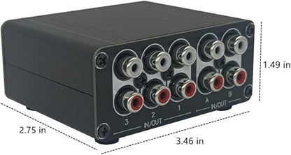 3 in 2 Out RCA Stereo Audio Switch Input Signal Source Switcher Selector Splitter Box -RC32