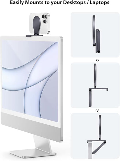 Stouchi Continuity Camera Mount for Desktop Monitor, iMac Compatible iPhone Webcam Mount with Mag-Safe for Mac Desktops and Displays, Apple TV 4K