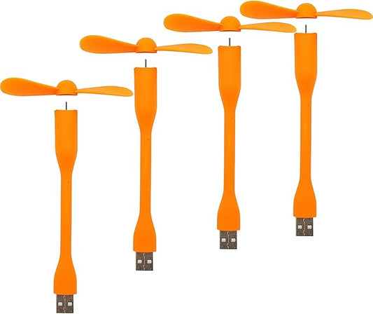 Soseelnee Mini USB Fan, Portable Pocket Fan USB-A Powered Little Cooler, Quiet Operation, for Home Office Car Outdoor Travel- 4 Pack (Orange)