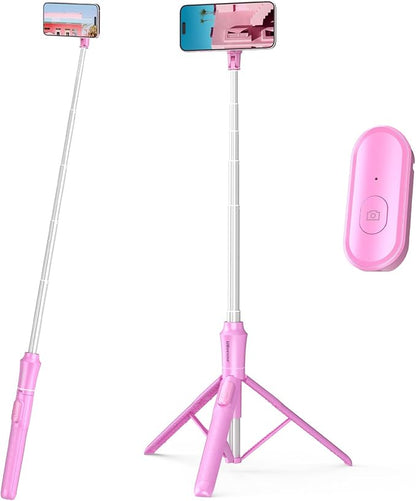 UBeesize 62'' Magnetic Selfie Stick Phone Tripod with Wireless Remote, Extendable Cell Phone Stand, Compatible with MagSafe, Cellphone Stand for iPhone 15 14 13 12 and Android Phones Pink