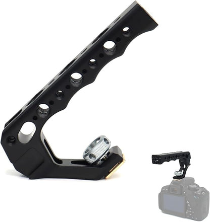 Universal Top Handle with 3/8" Screw Locating Pins for DSLR Camera Cage, with 3 Cold Shoe Adapters to Mount DSLR Camera with Microphone/LED Light/Monitor (Red with 3/8" Screw)