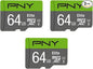 PNY 64GB Elite Class 10 U1 microSDXC Flash Memory Card - 100MB/s, Class 10, U1, Full HD, UHS-I, Micro SD (Pack of 3)