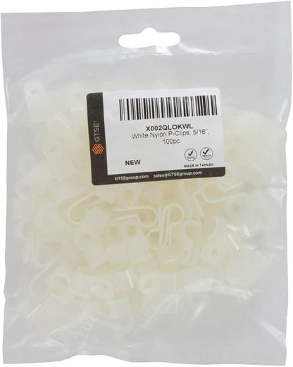 GTSE White Nylon Plastic Cable Clamps, 5/16" Screw Mounts for Cable, Rope, Tube Management, 100 Pack