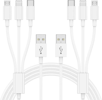 Multi Charger Cable 6Ft 2Pack, 3 in 1 Charging Cord, Universal Phone Charger, Multiple Charger Wire USB-A to Lightning/USB-Type C/Micro USB Connectors for Cellphone, Tablets and More (Charging Only)