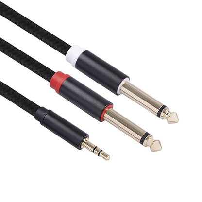 3.5mm to Dual 1/4 Adapter 1/8 to 6.35mm TS Mono Audio Cable Stereo Breakout Cord Y Splitter Compatible with iPhone, iPod, Computer Sound Card, Headphone, Speaker, Home Stereo System (3.3FT/1Pack)