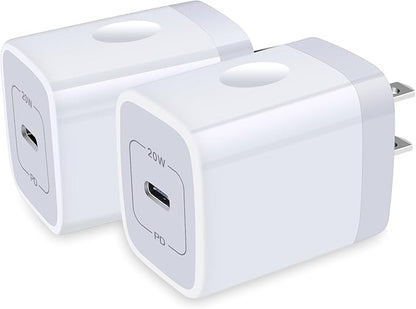 USB C Wall Charger,2Pack 20W USB C Block PD Fast Charger Type C Wall Adapter for iPhone 16 15 14 13 12 11 Pro Max,SE,8 7 6 Plus,iPad,Samsung Galaxy S24 S23 S22 S21 Ultra S20 A14 A15 A33,Pixel 9 8 7 6