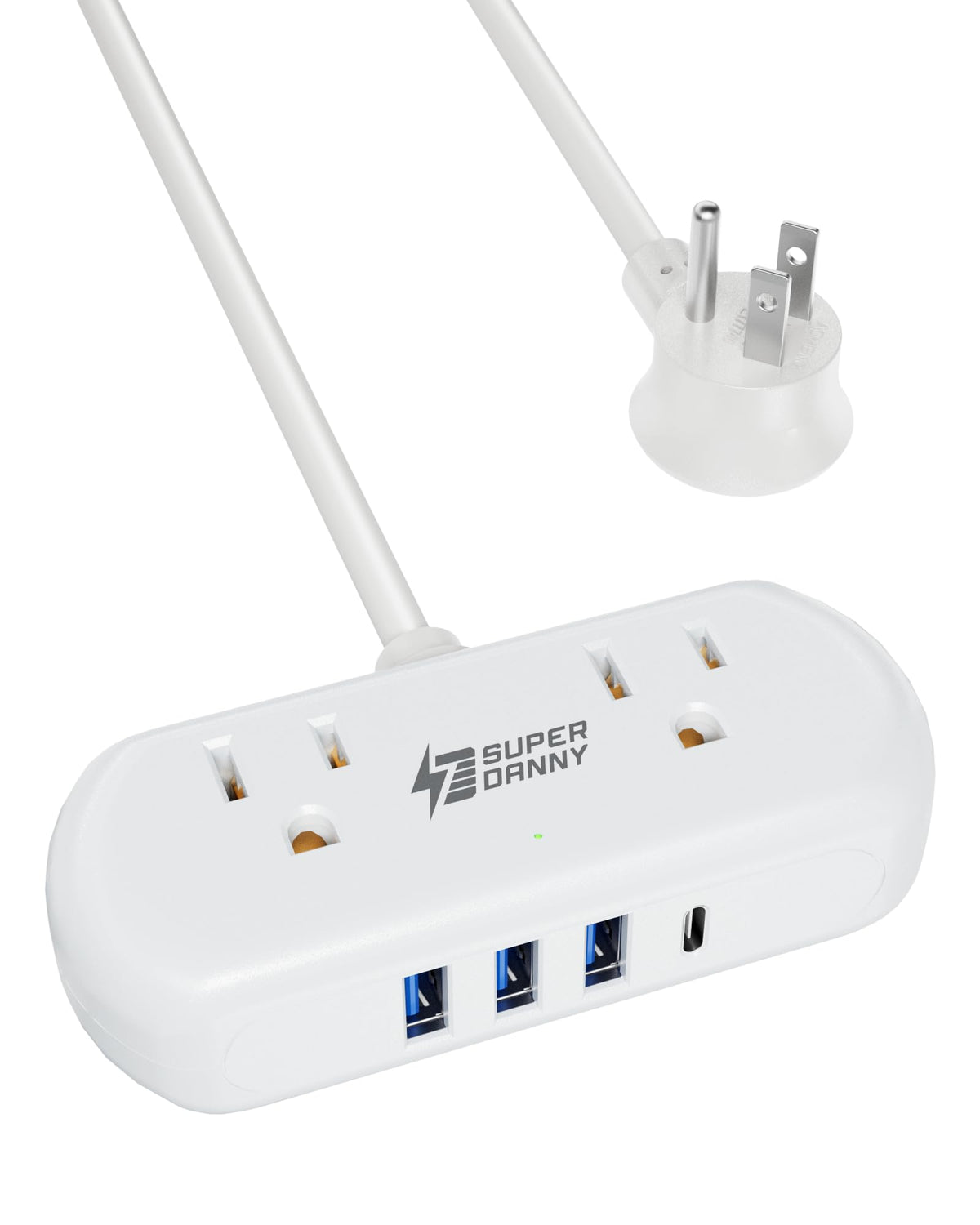 SUPERDANNY Mini Surge Protector, 2 Wide-Spaced Outlets Power Strip with USB