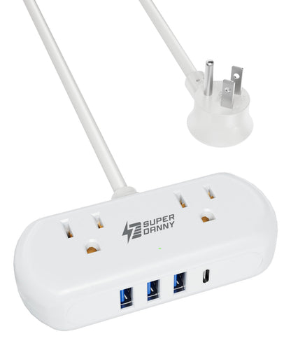 SUPERDANNY Mini Surge Protector, 2 Wide-Spaced Outlets Power Strip with USB