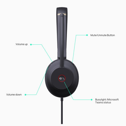 Yealink UH37 USB Headset with Microphone for PC Laptop - Headphones with Noise Cancelling Microphone for Computer,On-Ear Wired Office Call Center Headset Mono