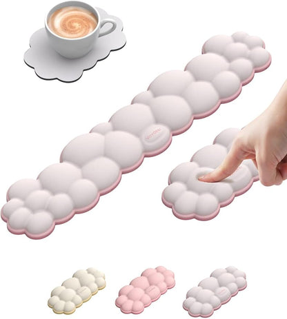Vaydeer Cloud Keyboard Wrist Rest Set – Ergonomic Memory Foam Wrist Pad for Computer, Laptop & Gaming, Non-Slip Cute Desk Accessories for Office(Keyboard Rest + Mouse Rest + Coaster)