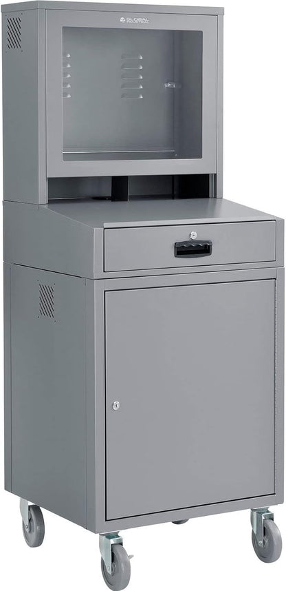 Global Industrial Mobile Security LCD Computer Cabinet Enclosure, Gray
