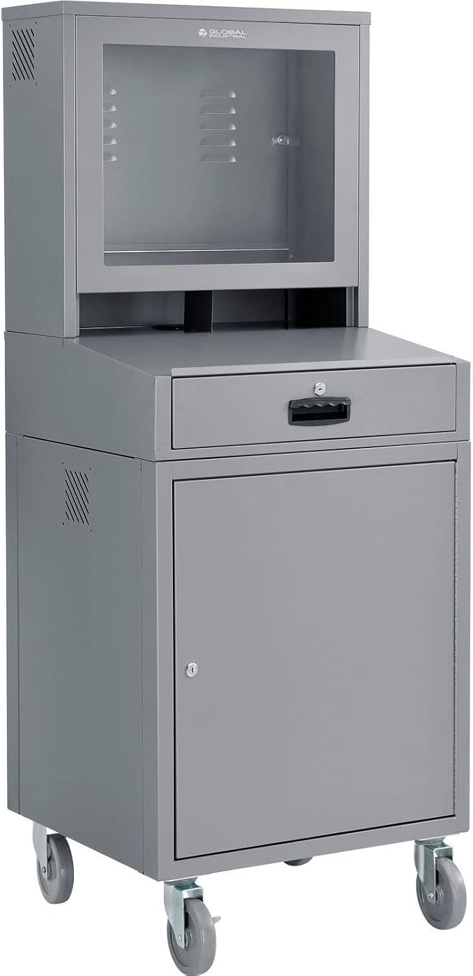 Global Industrial Mobile Security LCD Computer Cabinet Enclosure, Gray