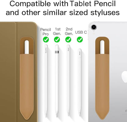 MoKo Pencil Holder Sticker Fit Apple Pencil Pro, Apple Pencil (USB-C), Apple Pencil 1st/2nd Generation, Elastic Pencil Pocket Pouch Adhesive Sleeve Attached to iPad Case for Stylus Pens, Mocha Mousse