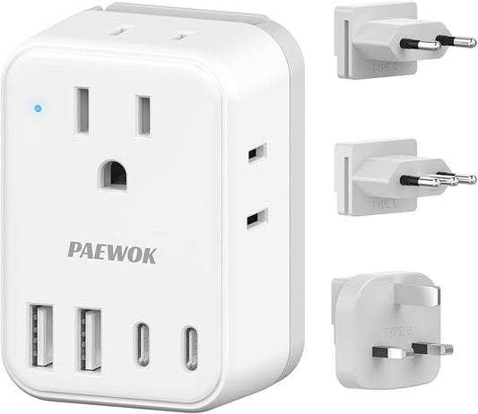 PAEWOK European Travel Plug Adapter Set, Type G/C/L Detachable Plugs