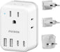European Travel Plug Adapter USB C, US to EU/UK Plug Adapter- 4AC Outlets 4 USB Charger, International Power Adaptor kit Include Type G/C/L for American to England Italy France Germany Greece