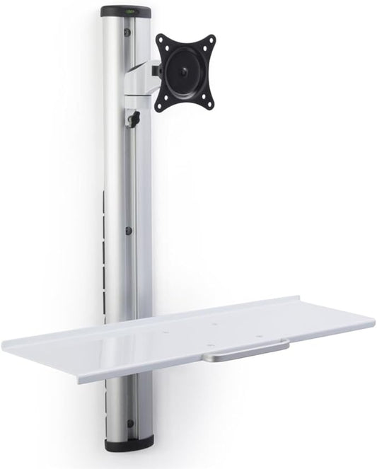 Displays2go Adjustable Monitor Display for Wall Mounting, Adjustable Height, Aluminum Build – Silver, White (VMSSWWM27)