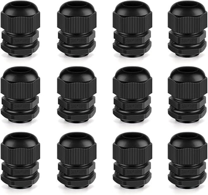 Cable Gland 12 Pack 3/4" NPT Waterproof Adjustable Connector Strain Relief Cord Connectors Joints Nylon with Gaskets…