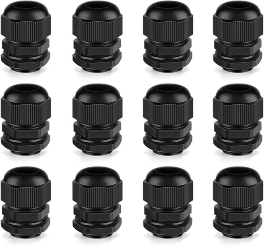 Cable Gland 12 Pack 3/4" NPT Waterproof Adjustable Connector Strain Relief Cord Connectors Joints Nylon with Gaskets…