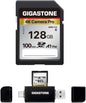 [5-Yrs Free Data Recovery] GIGASTONE 128GB SD Card with USB Type C Card Reader, 4K Camera Pro, A1 V30 U3 SDXC Memory Card Compatible with Canon Digital Camera, with 1 Mini case