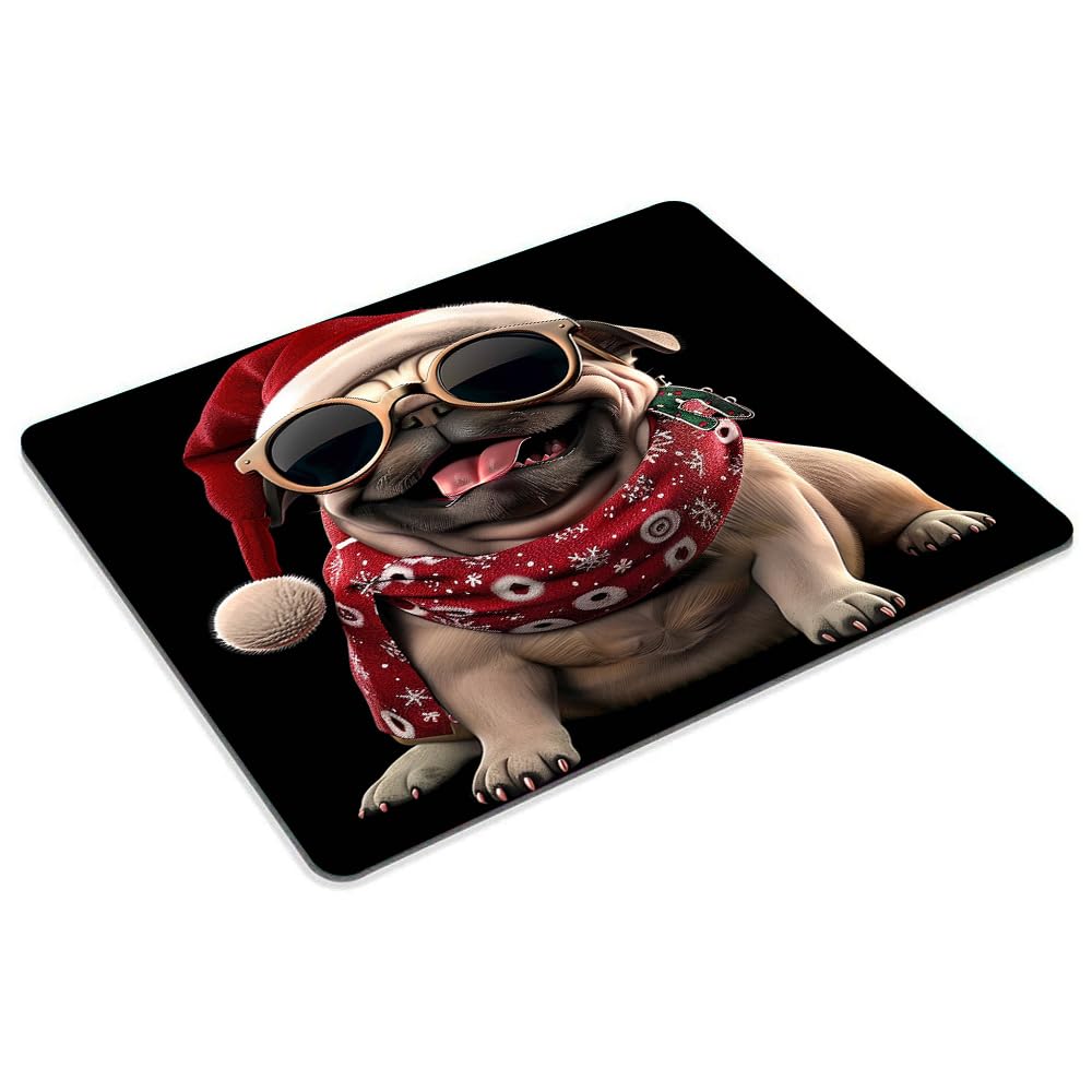 Square Mouse Pad 3D Dog-Santa Hat-1,Gaming Mouse Pads for Desk,Soft Computer Waterproof Non-Slip Mouse Mat