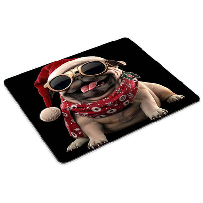 Square Mouse Pad 3D Dog-Santa Hat-1,Gaming Mouse Pads for Desk,Soft Computer Waterproof Non-Slip Mouse Mat