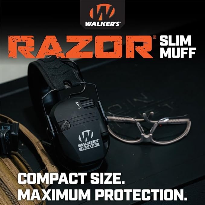 Walker's Razor Slim Ultra Low Profile Compact Design Adjustable Range Shooting Hunting Hearing Protection Electronic Earmuffs