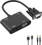 VGA to HDMI VGA Audio Video Cable Adapter Converter Splitter with 3.5mm Audio USB Power for 2 Monitors, Computer, Desktop, Laptop, PC, Projector, HDTV 1080P, Plug and Play