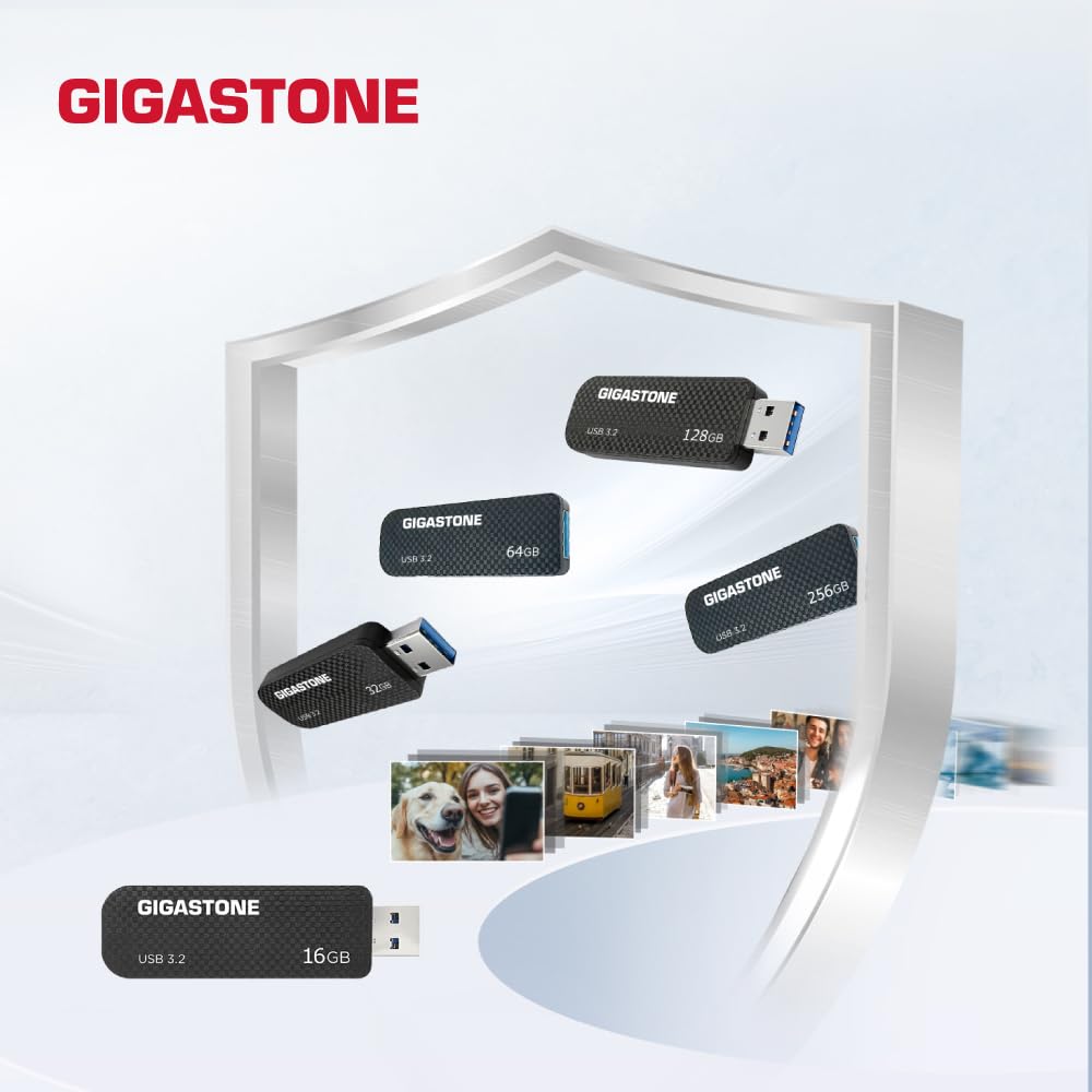 GIGASTONE 64GB USB 3.2 Flash Drive, 80MB/s High-Speed Data Transfer, Carbon Fiber Design, Retractable