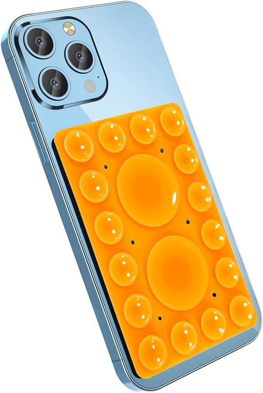 CMZZ Silicone Suction Phone Holder, Adhesive Phone Accessory for iPhone & Android, Hands-Free Mirror Shower Holder, TikTok Videos & Selfies (Orange, Single Sided)