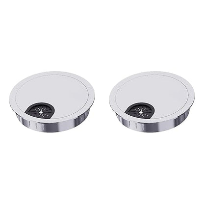 2 Pack Desk Grommet 2-3/8 Inch 60mm, Zinc Alloy Computer Desk Wire Hole Cover, Office Desktop Cord Cable Hole Metal Ring, Silver Tone