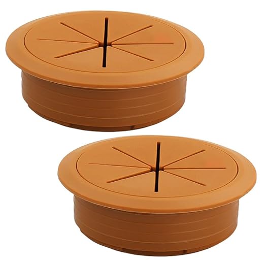 EASYEAH 2 Pcs Desk Grommet 2-3/8" / 60 mm, Desk Hole Cover for Cables Brown, Cable Grommet ABS Plastic, Desk Hole Grommet for Home & Office Pc, Detachable Cable Cord Organizer