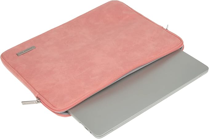 RAINYEAR 13 Inch Laptop Sleeve PU Suede Leather Case Water Resistant Cover Carrying Bag Compatible with 13.3" MacBook Air/Pro A3113 A3240 A2338 A2681 A2337 A2159 A2179 A2251 A2289(Coral)