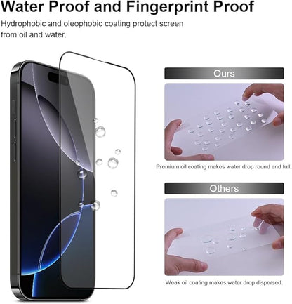 2 pack Full 9H+ Military Grade Glass Screen Protector for iPhone 16 + 2 pack Camera Lens Protector with easy Installation Frame Case Friendly Shatterproof Tempered Glass 9H+ Hardness HD Clear Anti-Scratch Glass Full Edge Coverage (6.1) iPhone 16