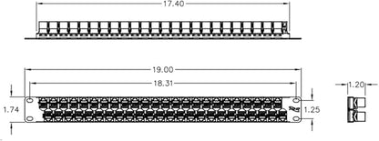 ICC CAT5e Feed-Through Patch Panel, 48 Port, 1U Rackmount, RJ45 Ethernet Patch Panel, No Punch Down, PoE++ and TAA Compliant, Black