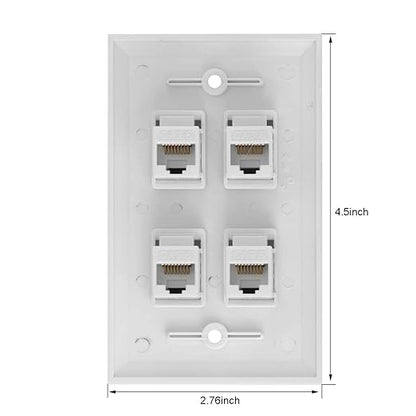 Ethernet Wall Plate, 4 Port Cat6 Female to Female Wall Jack Network RJ45 Keystone Wall Outlet
