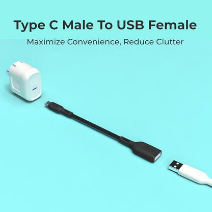 BLACK+DECKER USB C to USB A Adapter, USB C Male to USB Female Adapter Nylon Braid, Type C OTG Cable Compatible w/iPhone 16 15 Pro, MacBook Pro 2022/Air/Mini, iPad—2 Pack, 3" (Black)