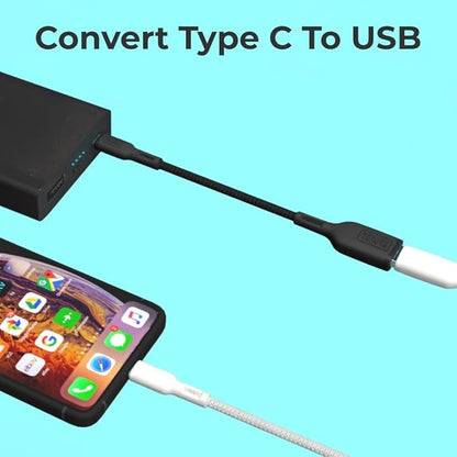 BLACK+DECKER USB C to USB A Adapter, USB C Male to USB Female Adapter Nylon Braid, Type C OTG Cable Compatible w/iPhone 16 15 Pro, MacBook Pro 2022/Air/Mini, iPad—2 Pack, 3" (Black)